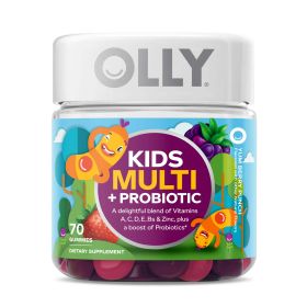 OLLY Kids Multivitamin + Probiotic Gummy, Vitamin A, C, D, E, B, Zinc, Berry, 70 Count (Brand: OLLY)